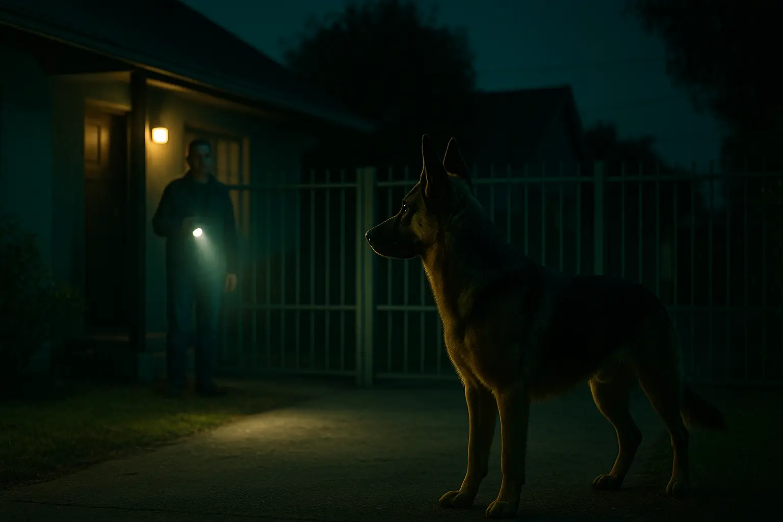 Large dog on guard in a South African suburban garden at dusk | PawShield